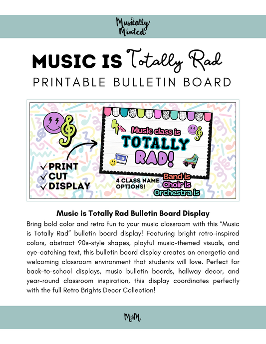 Retro Brights: Music is Totally Rad | Bulletin Board Display | Music Class Decor
