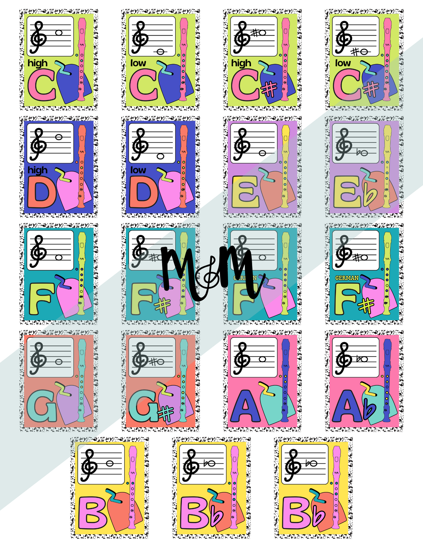 Retro Brights: Recorder Fingering Posters | Music Classroom Decor