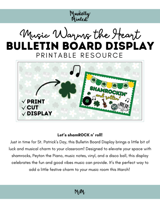 Shamrockin' and Rollin' | St Patrick’s Day Music March Bulletin Board DIGITAL DOWNLOAD