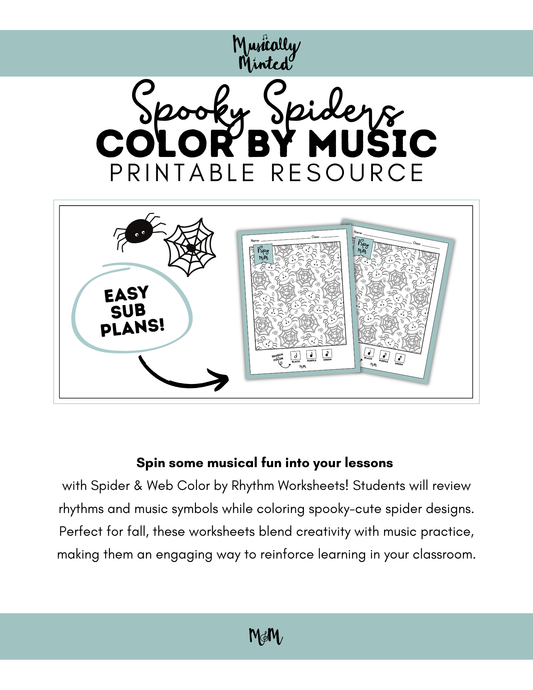 Spooky Spiders: Color by Music | iSpy Coloring Page DIGITAL DOWNLOAD