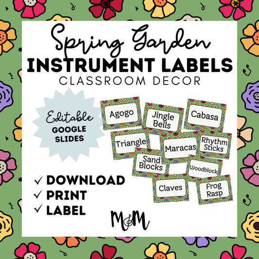 Spring Garden: Instrument Labels DIGITAL DOWNLOAD