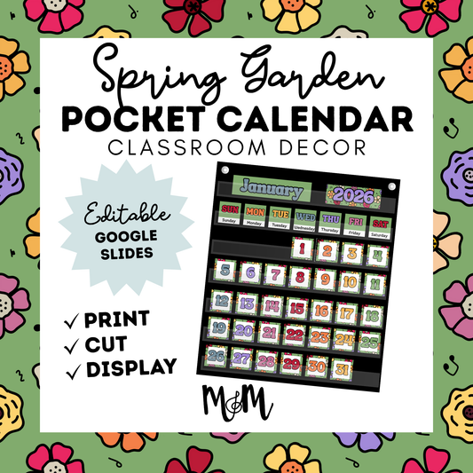 Spring Garden: Pocket Chart Calendar DIGITAL DOWNLOAD