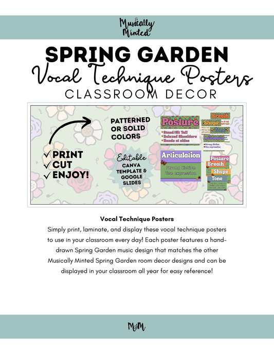 Spring Garden: Vocal Technique Posters | Music Classroom Decor