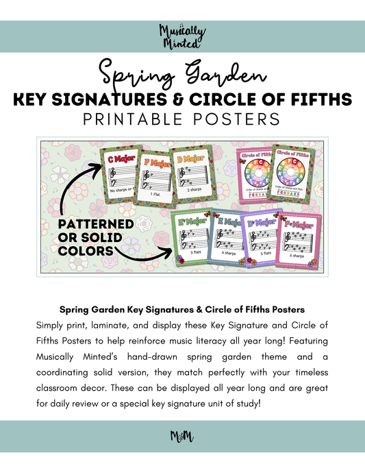 Spring Garden: Circle of Fifths & Key Signature Posters | Music Decor