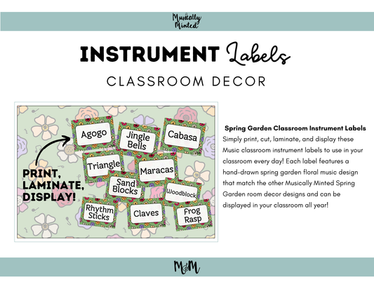 Spring Garden: Instrument Labels DIGITAL DOWNLOAD