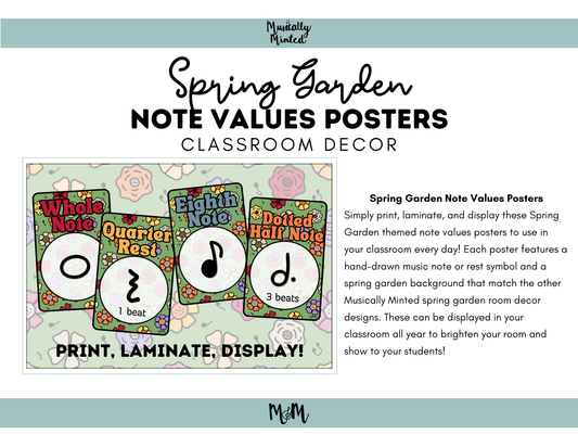 Spring Garden: Note Values Posters DIGITAL DOWNLOAD