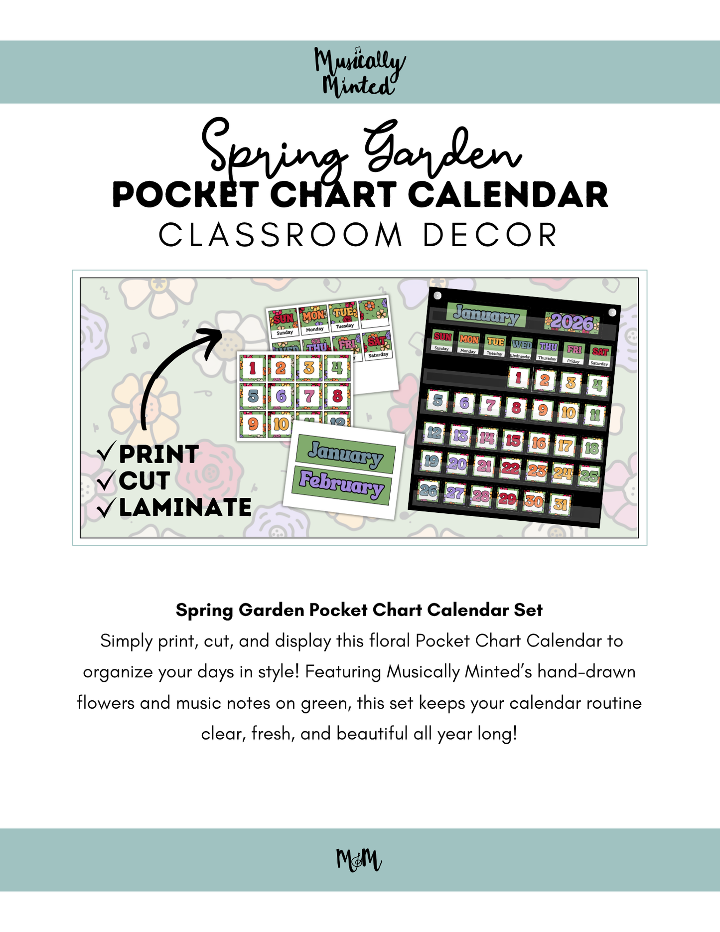 Spring Garden: Pocket Chart Calendar DIGITAL DOWNLOAD