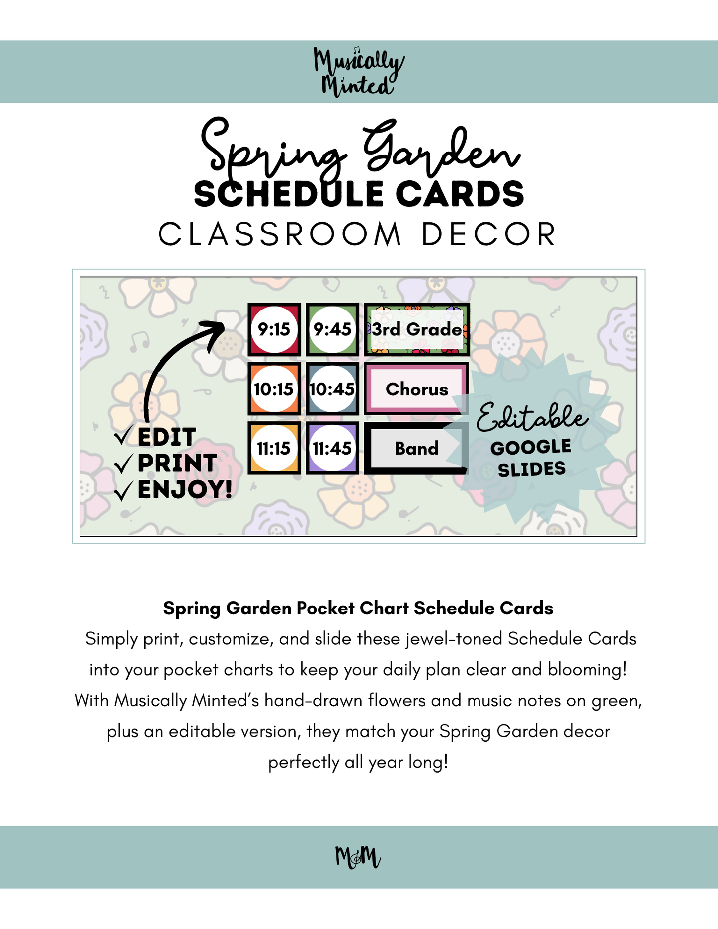 Spring Garden: Pocket Chart Schedule Cards DIGITAL DOWNLOAD