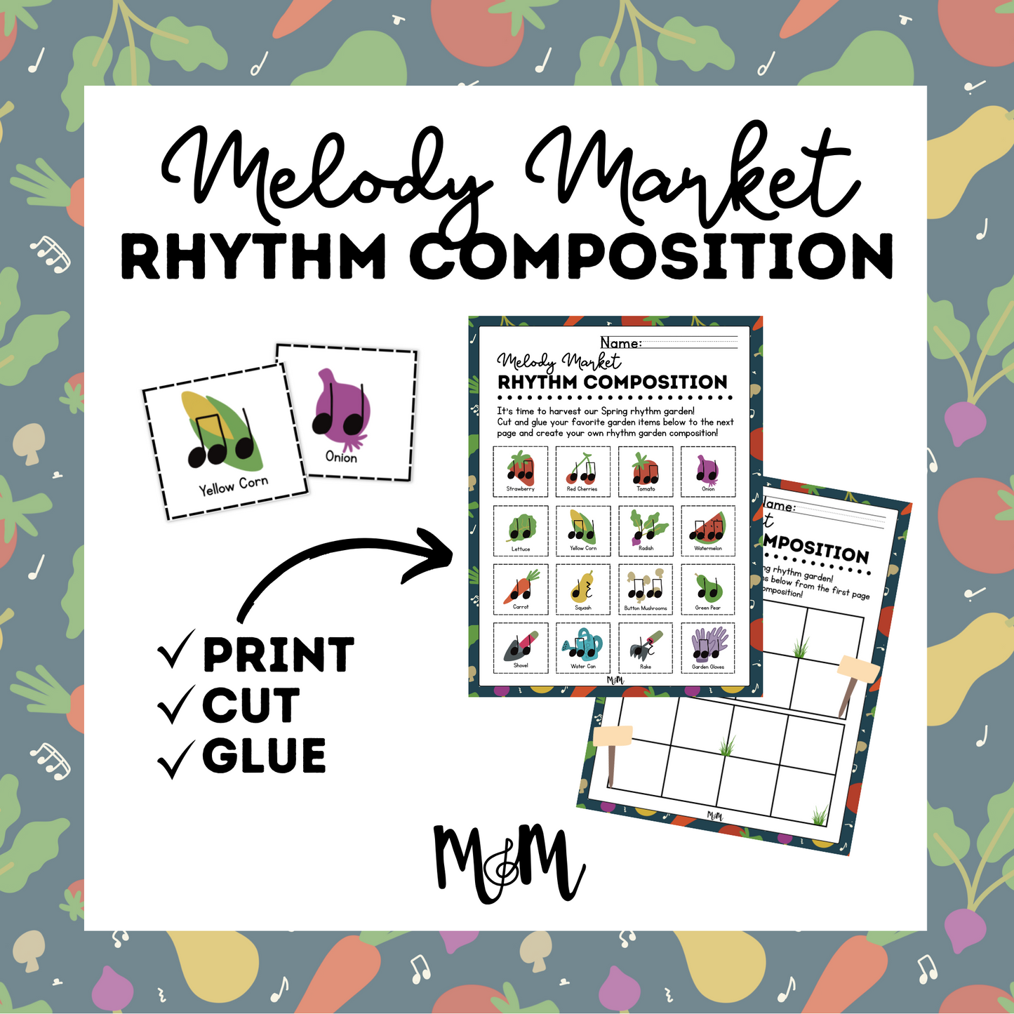 Melody Market: Cut & Glue Rhythm Composition Activity | Music Class Printable DIGITAL DOWNLOAD