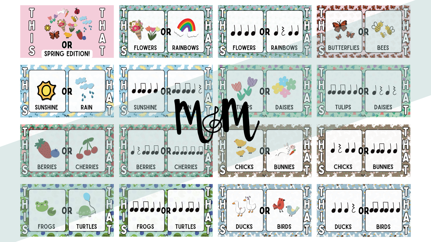 This or That Rhythm Google Slides: Spring Edition | Spring Music Activity | Rhythm Review Game | Editable Google Slides Activity DIGITAL DOWNLOAD