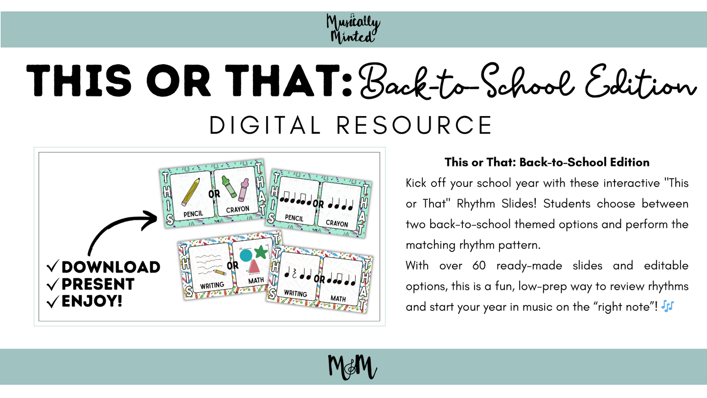 This or That Rhythms: Back to School Edition | Interactive Google Slides Music Activity DIGITAL DOWNLOAD