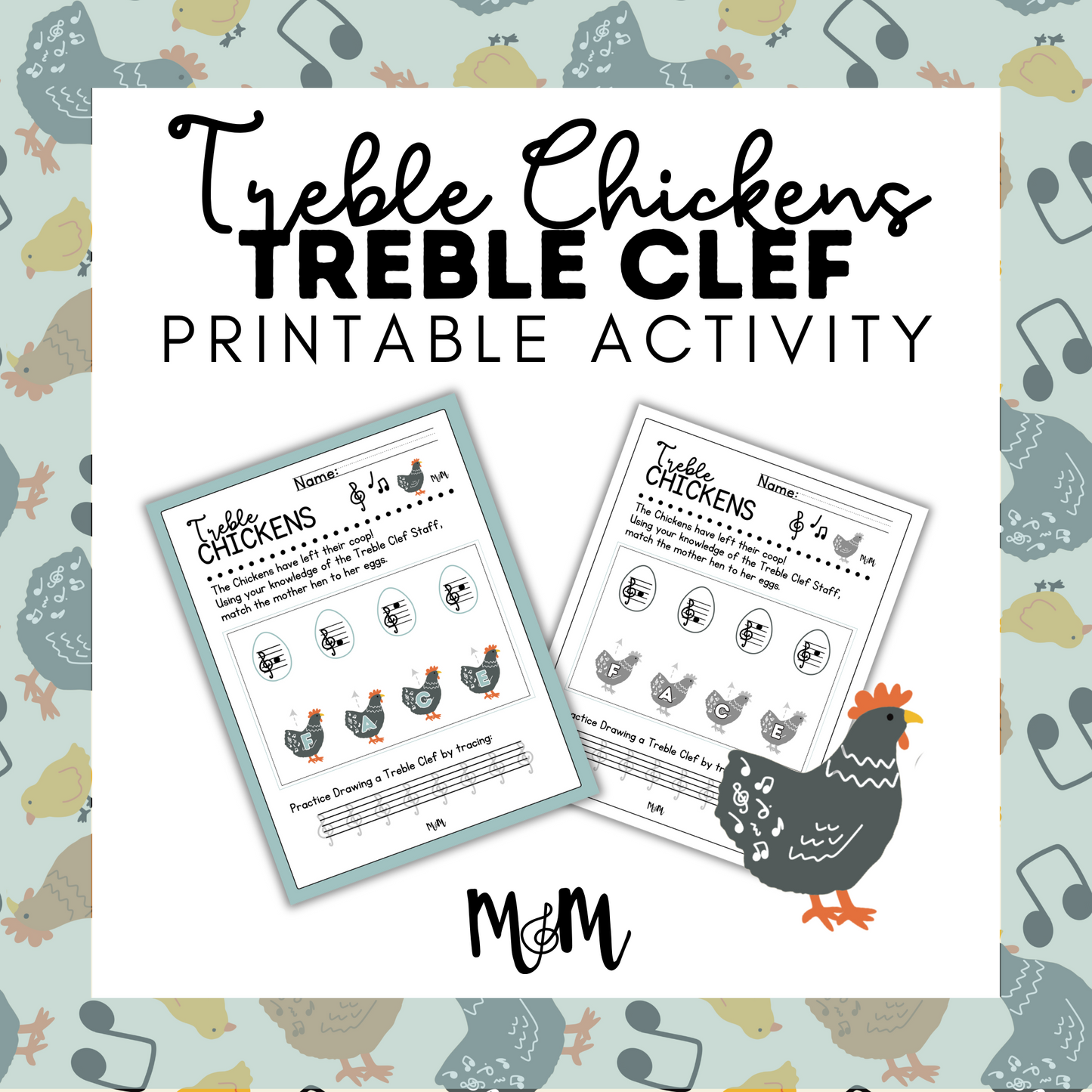 Treble Chickens: Treble Clef Lines & Spaces Printable Activity Music Worksheet DIGITAL DOWNLOAD