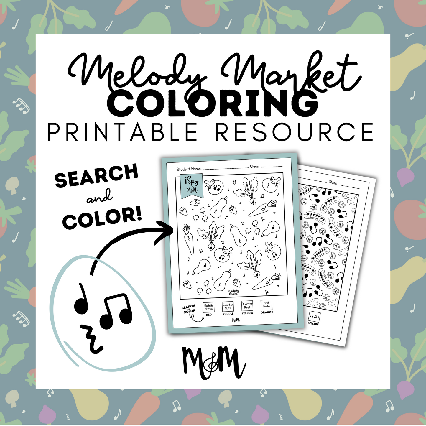 Melody Market: BEGINNER Music iSpy Garden Veggies Search and Color DIGITAL DOWNLOAD