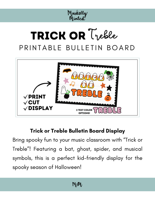 Trick or Treble | Halloween Music Bulletin Board Display | Spooky Bulletin Board DIGITAL DOWNLOAD