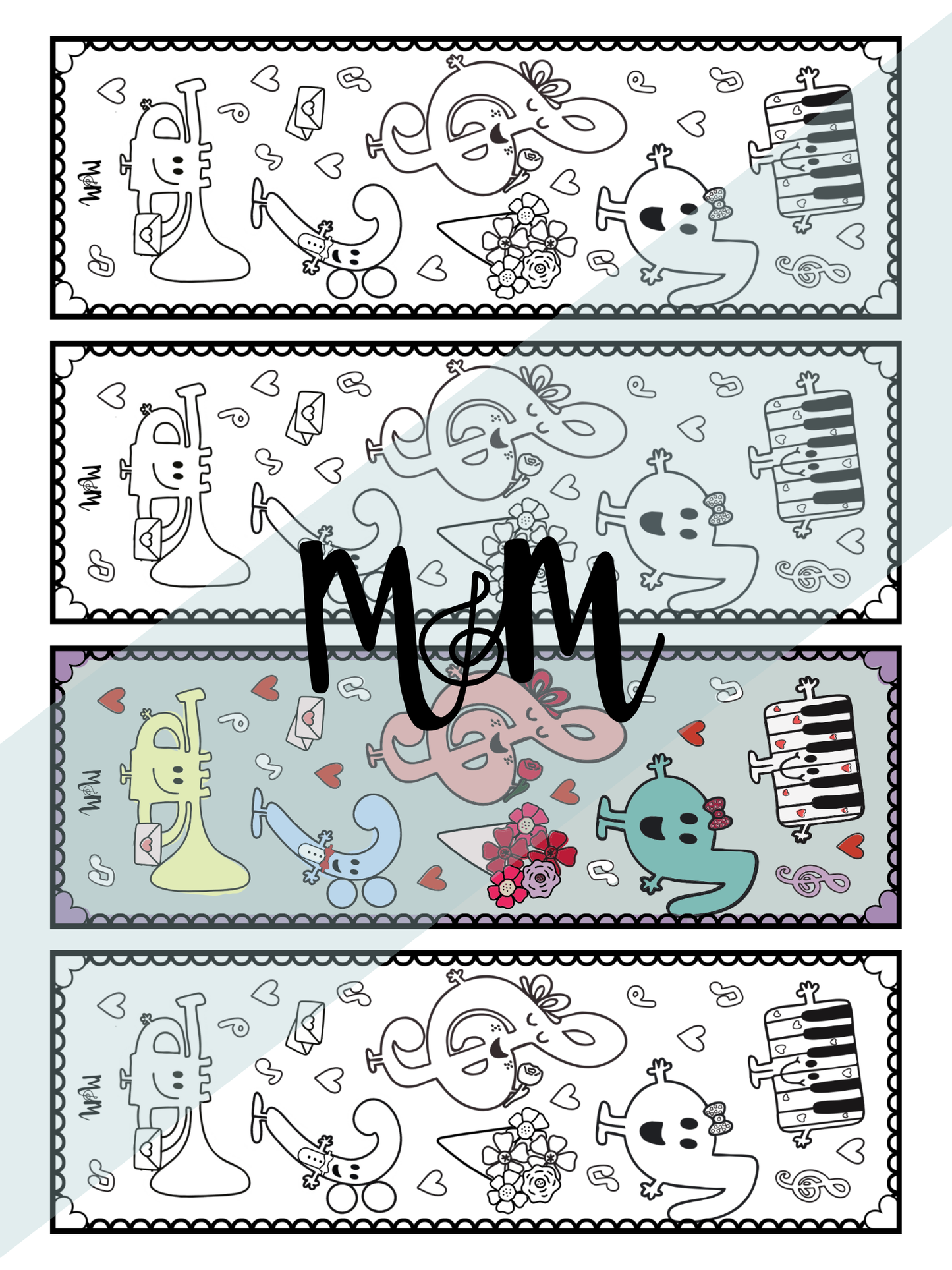 Valentines Day | Music Bookmarks | Printable Coloring Activity DIGITAL DOWNLOAD