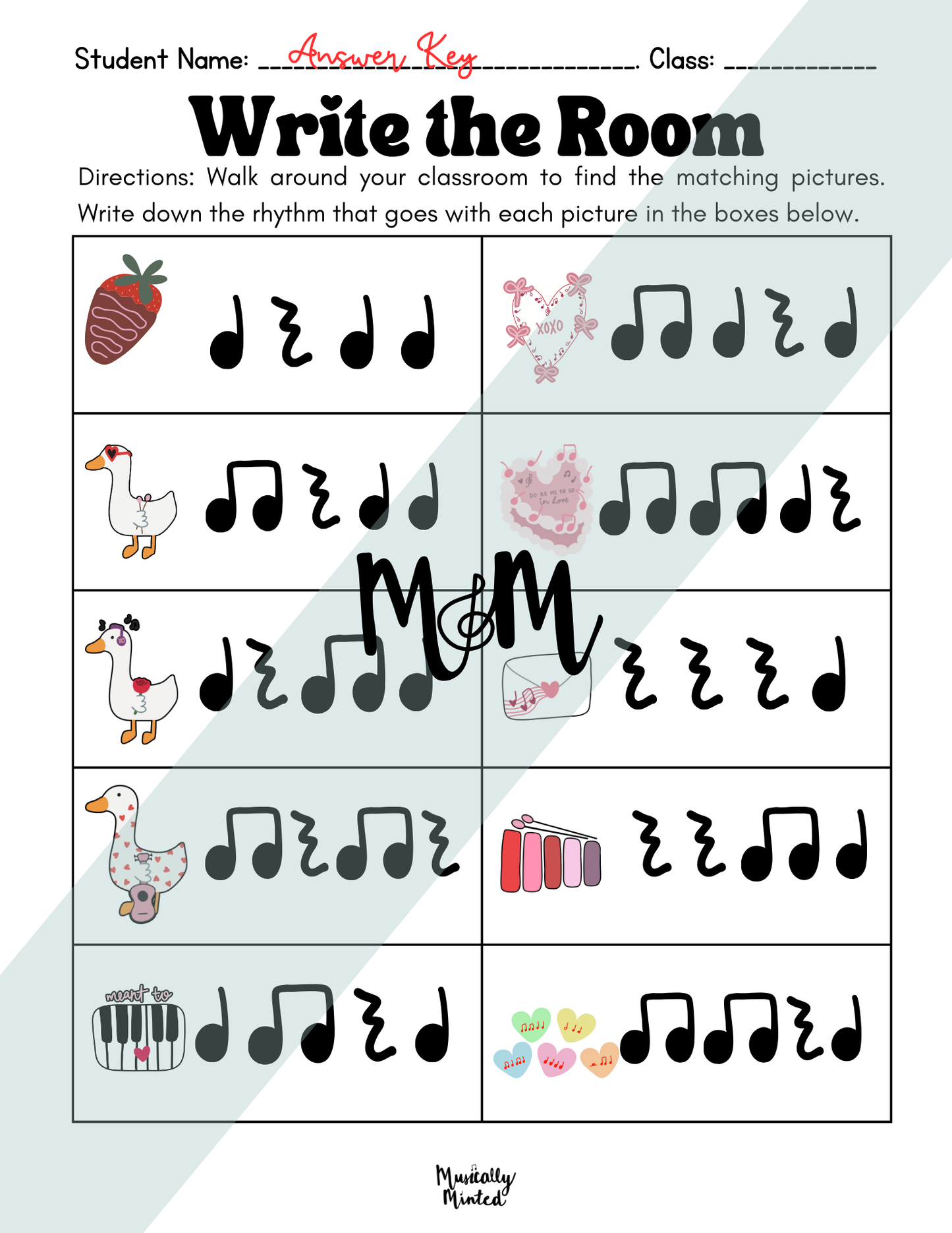 Valentines Day: Write the Room | Rhythm Level 1 | Music Activity | DIGITAL DOWNLOAD