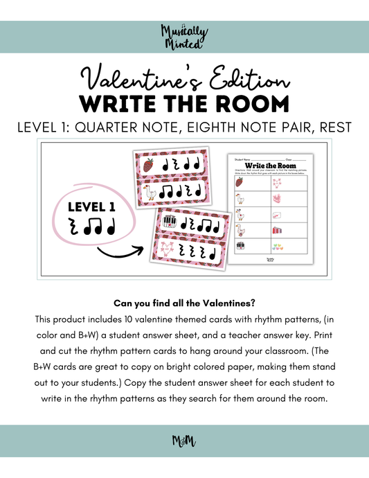 Valentines Day: Write the Room | Rhythm Level 1 | Music Activity | DIGITAL DOWNLOAD