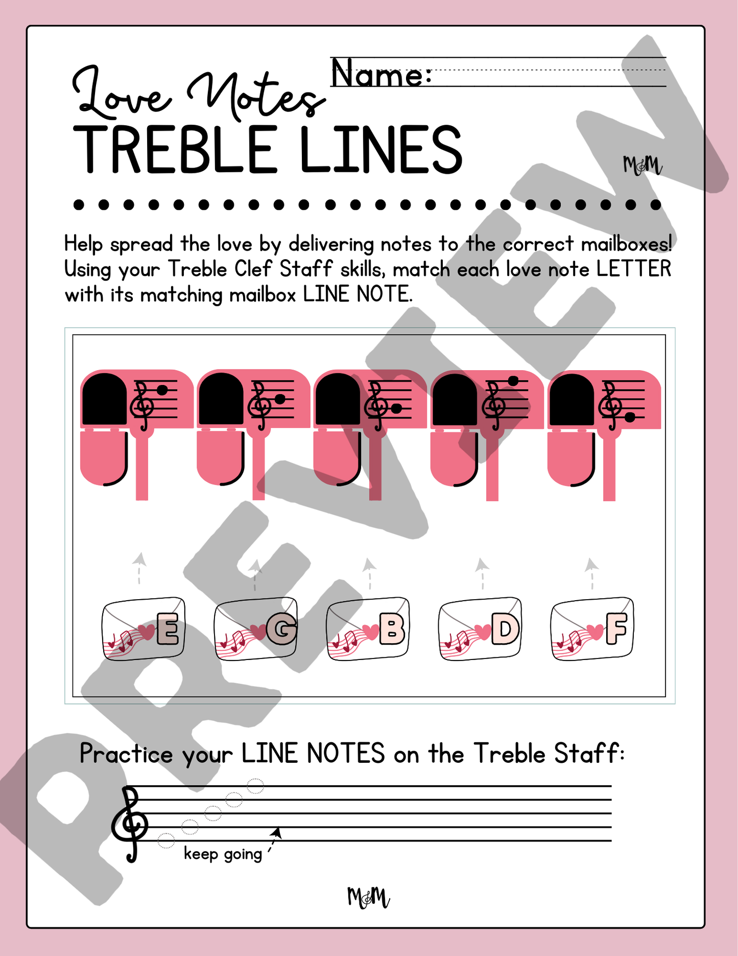 Valentine Love Notes: Treble Clef Lines & Spaces | Printable Music Activity DIGITAL DOWNLOAD