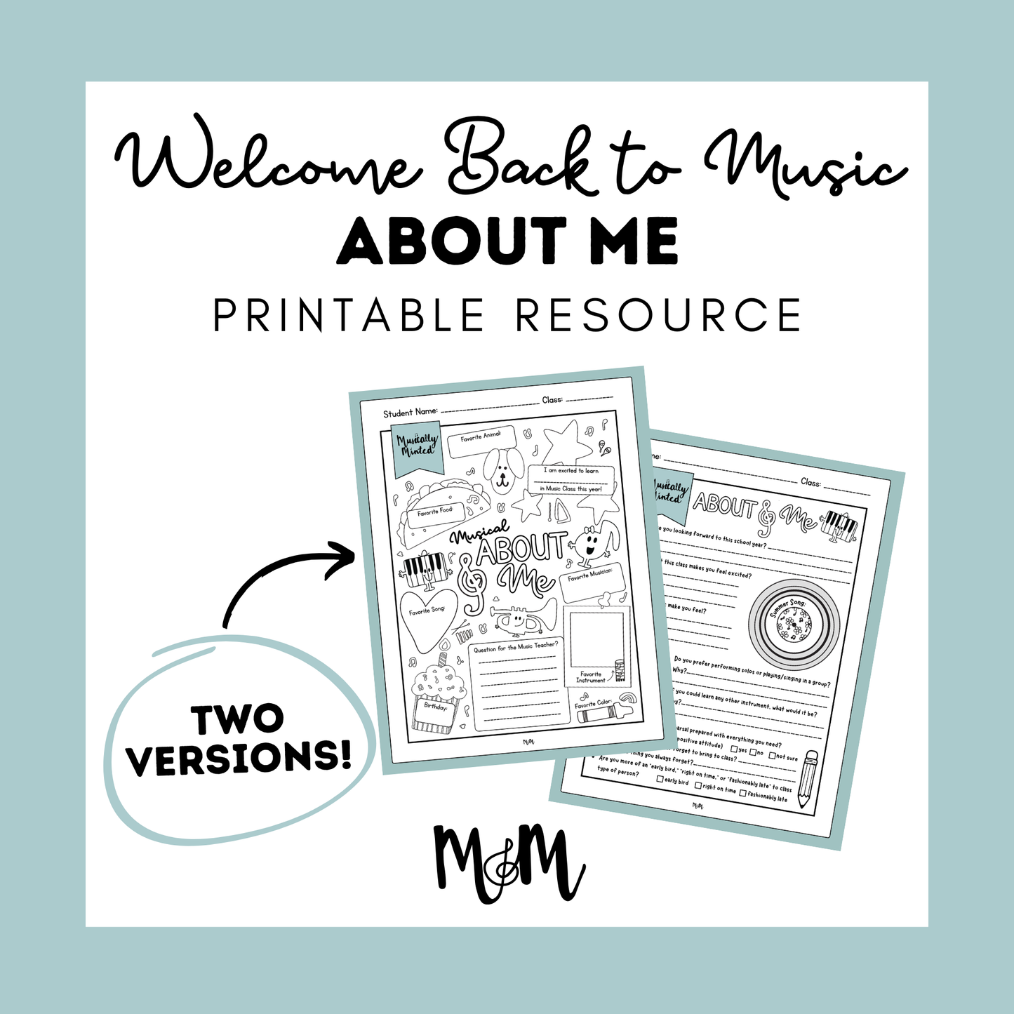 Welcome Back to Music: About Me Worksheet DIGITAL DOWNLOAD