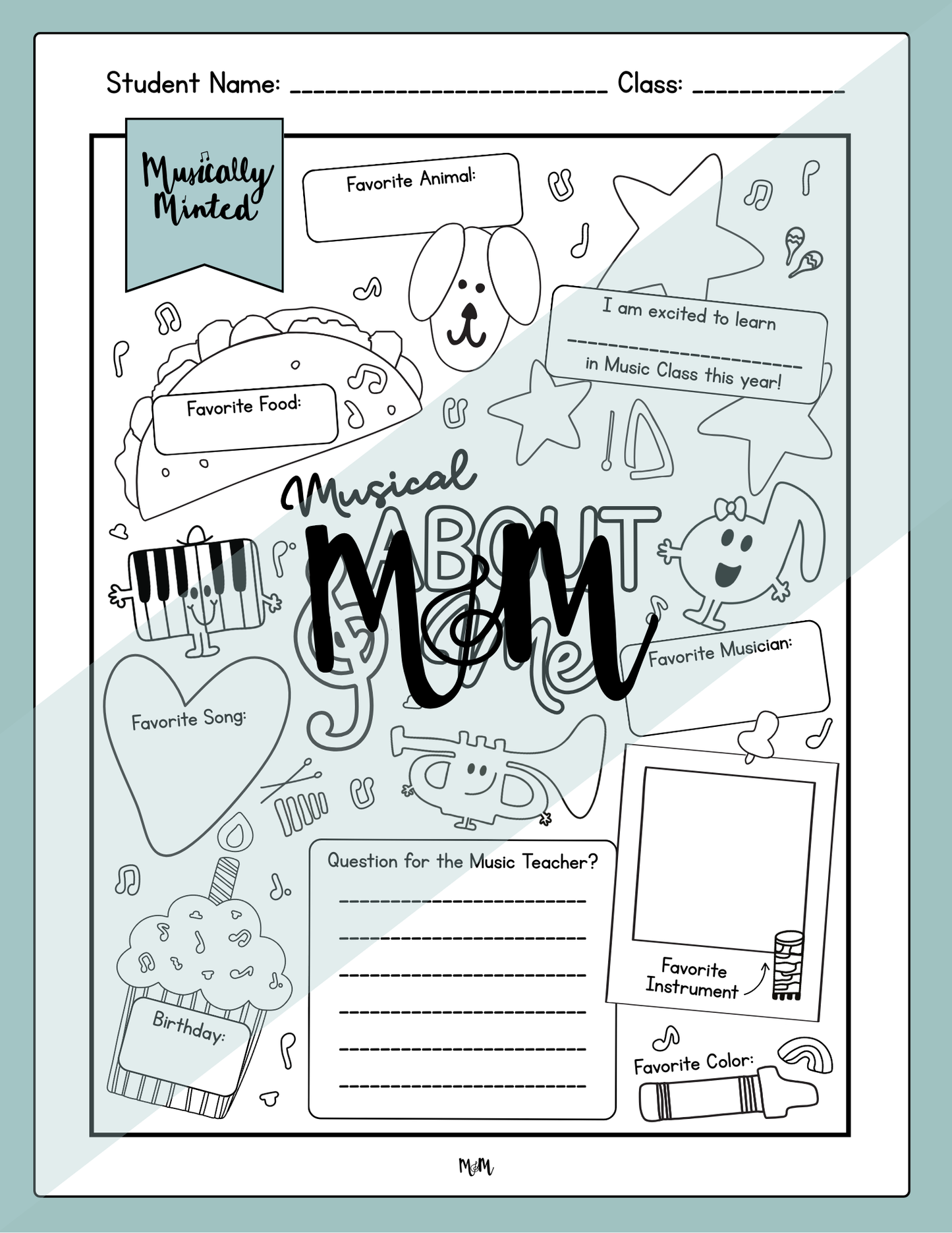 Welcome Back to Music: About Me Worksheet DIGITAL DOWNLOAD