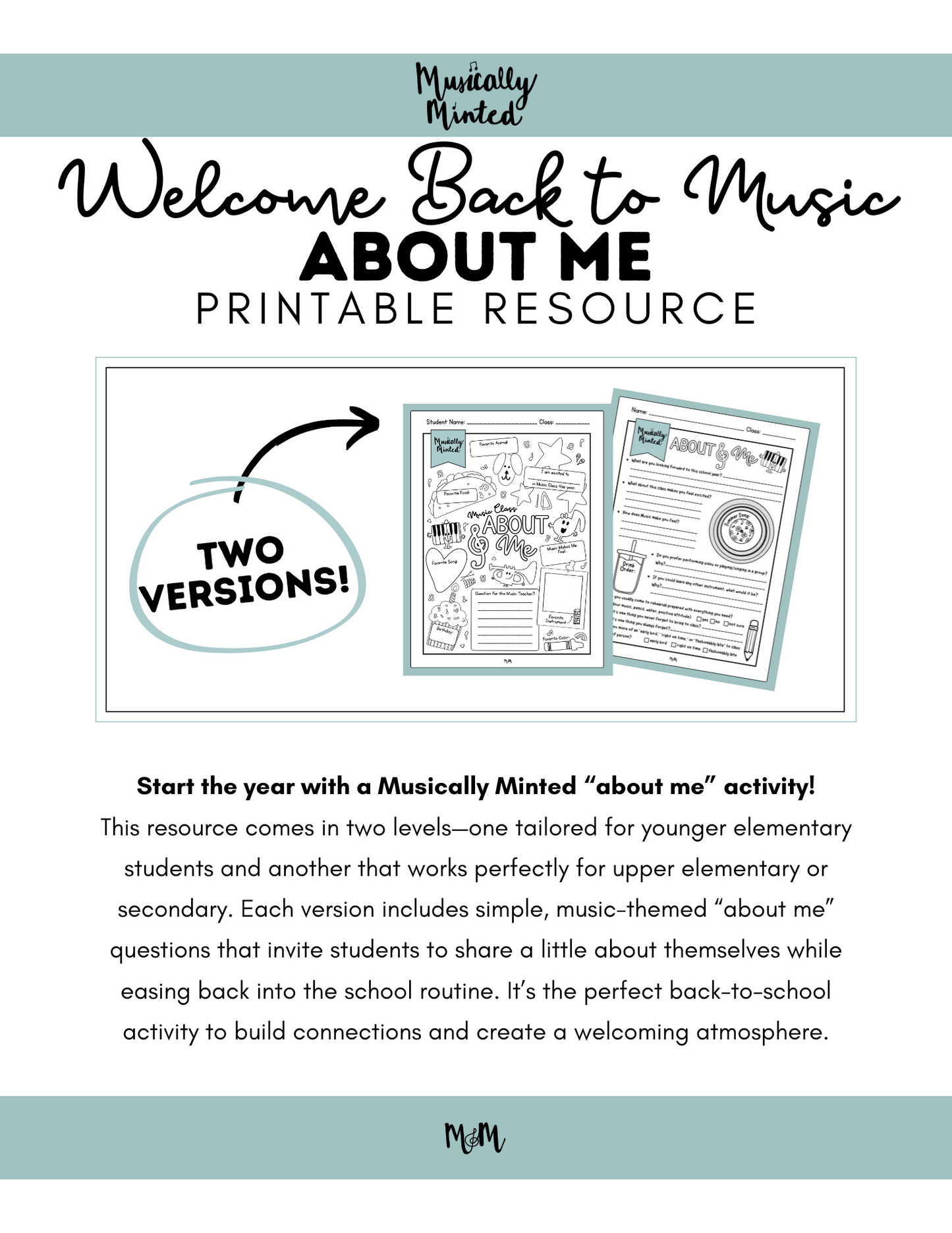 Welcome Back to Music: About Me Worksheet DIGITAL DOWNLOAD