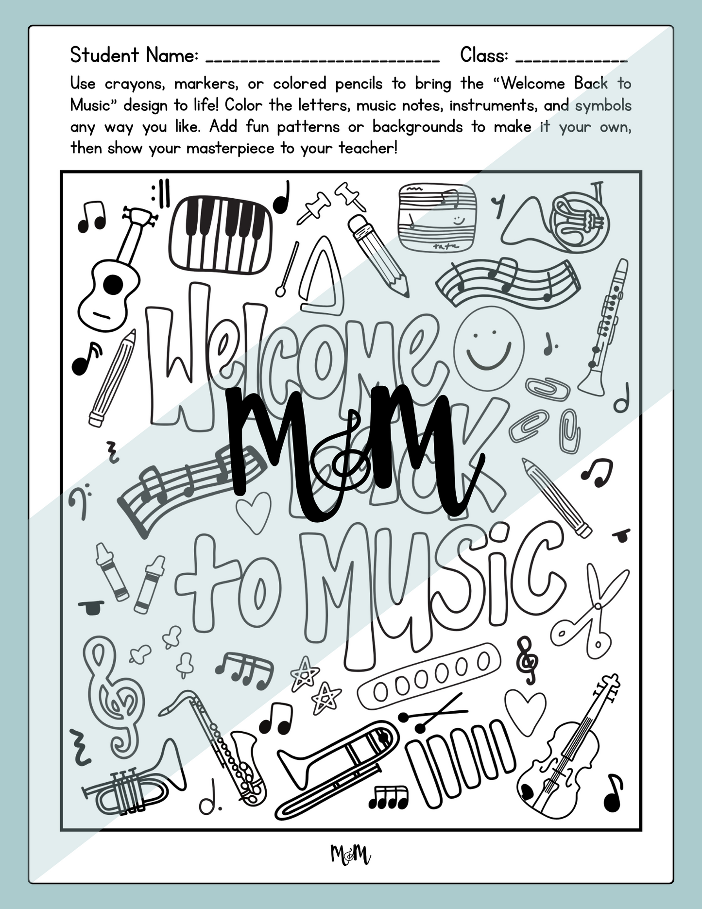Welcome Back to Music: Coloring Page DIGITAL DOWNLOAD