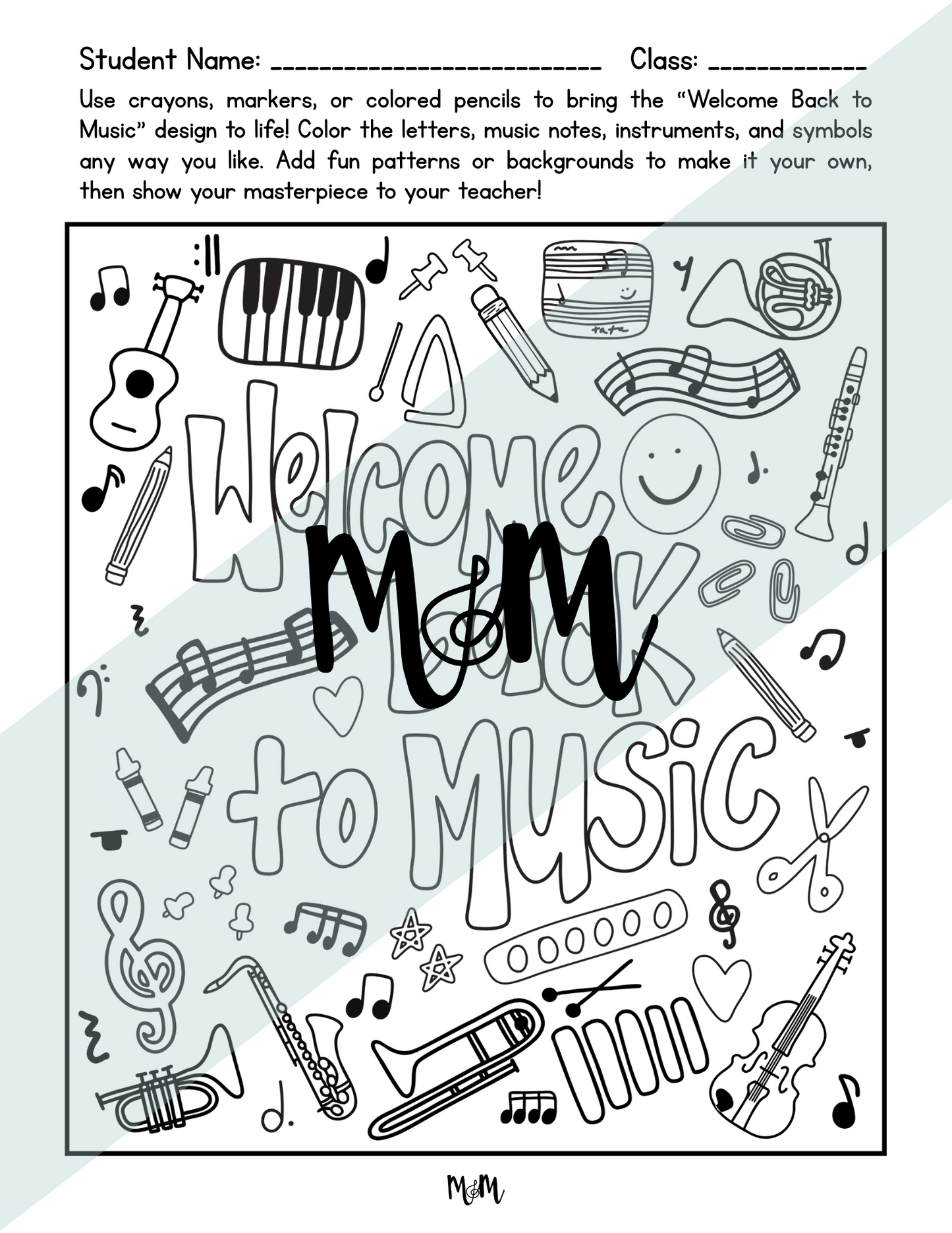 Welcome Back to Music: Coloring Page DIGITAL DOWNLOAD