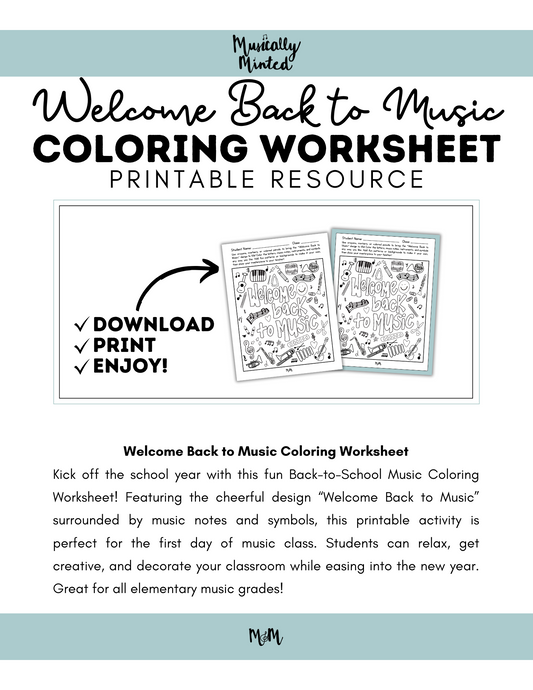 Welcome Back to Music: Coloring Page DIGITAL DOWNLOAD