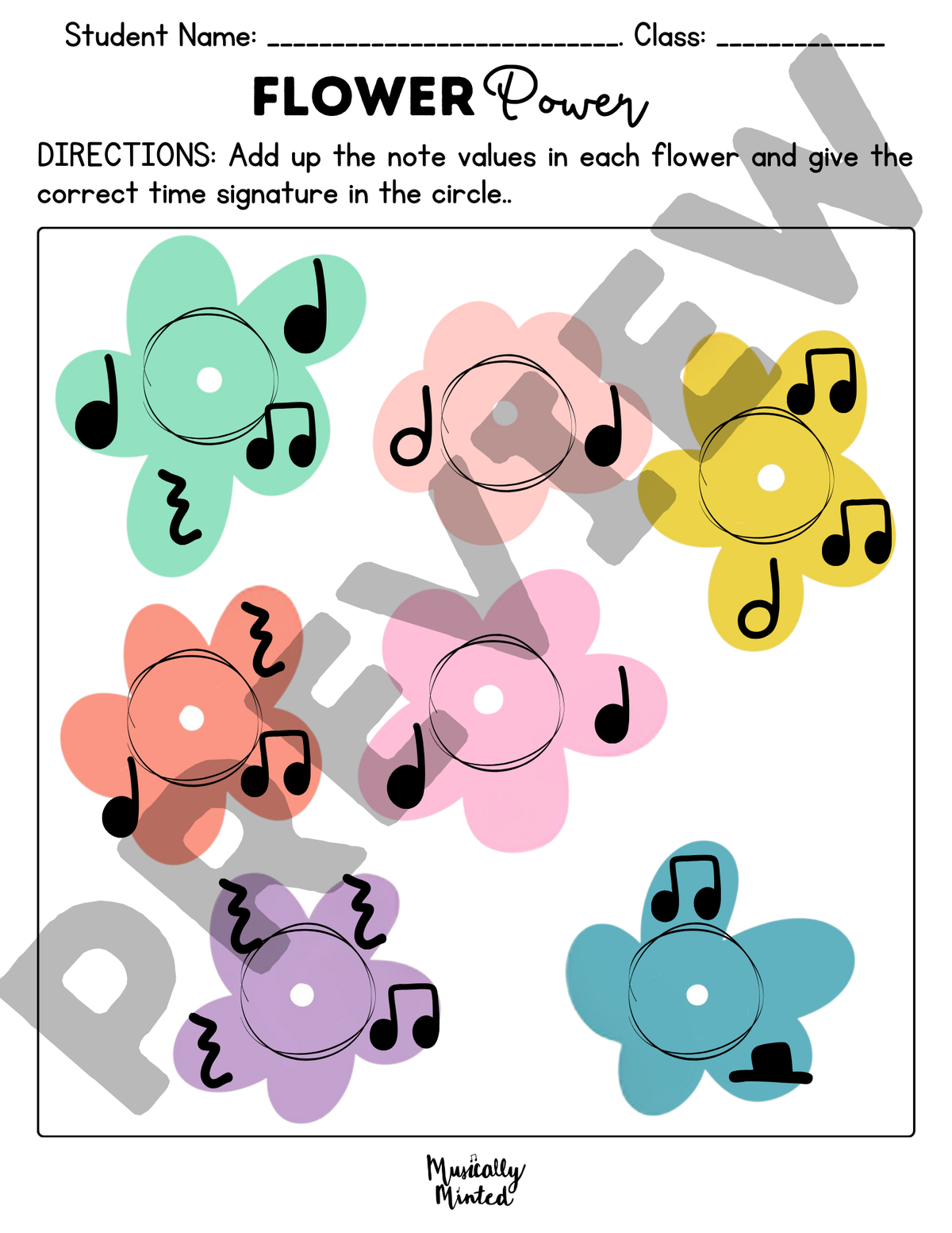 Spring Flower Meter Spring Garden: Flower Power Rhythm and Meter Worksheet | Music Class P ...