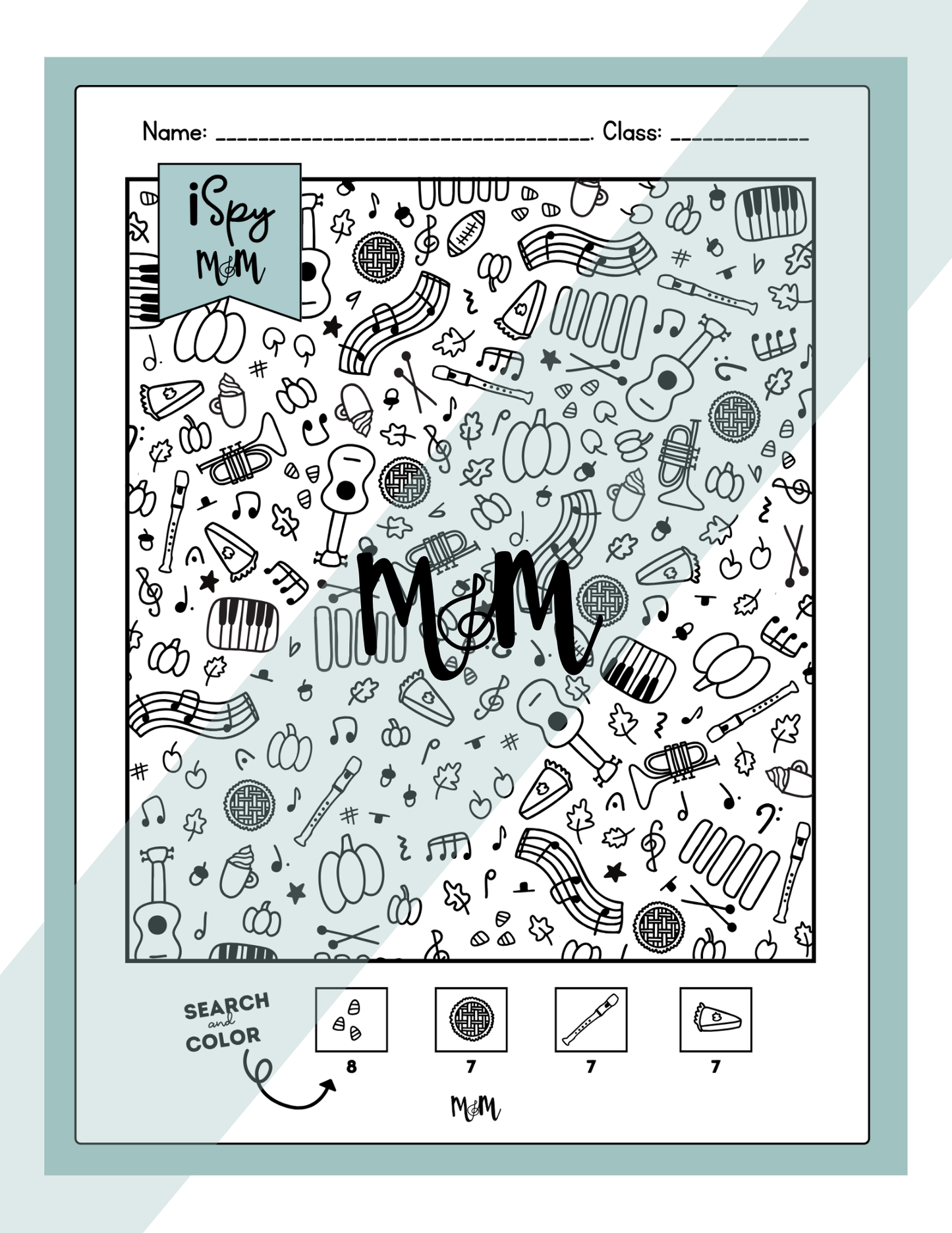 Thanksgiving Color by Music | iSpy Treble Clef Notes and Dynamics DIGITAL DOWNLOAD