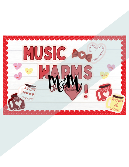 Music Warms the Heart | Valentines Day Bulletin Board Display | Printable Classroom Decor DIGITAL DOWNLOAD