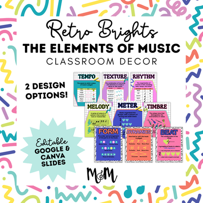 Retro Brights: Elements of Music Posters | Printable Music Classroom Decor