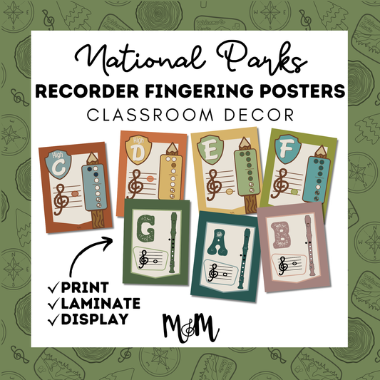 National Parks: Recorder Fingering Posters | Music Classroom Decor
