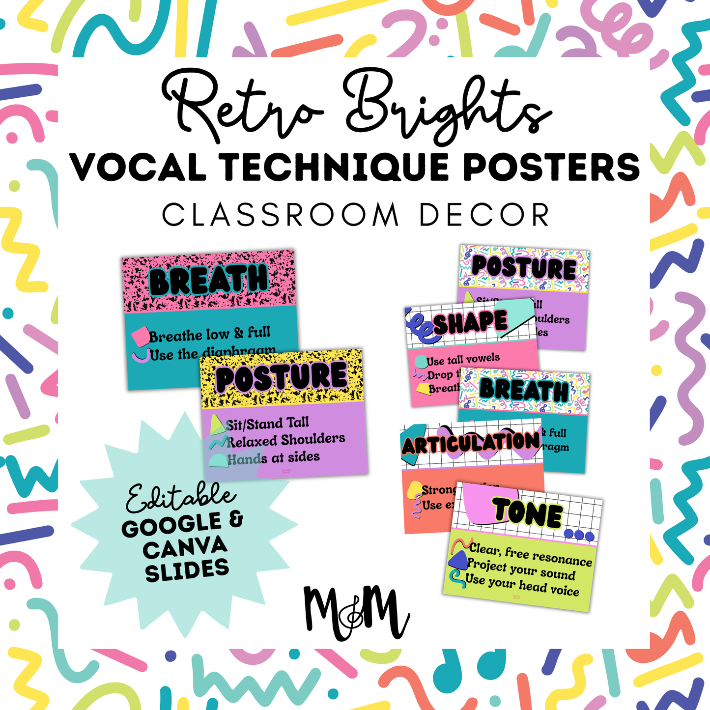 Retro Brights: Vocal Technique Posters | Music Classroom Decor