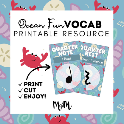 Ocean Fun: Music Rhythm Vocabulary Word Wall Cards DIGITAL DOWNLOAD