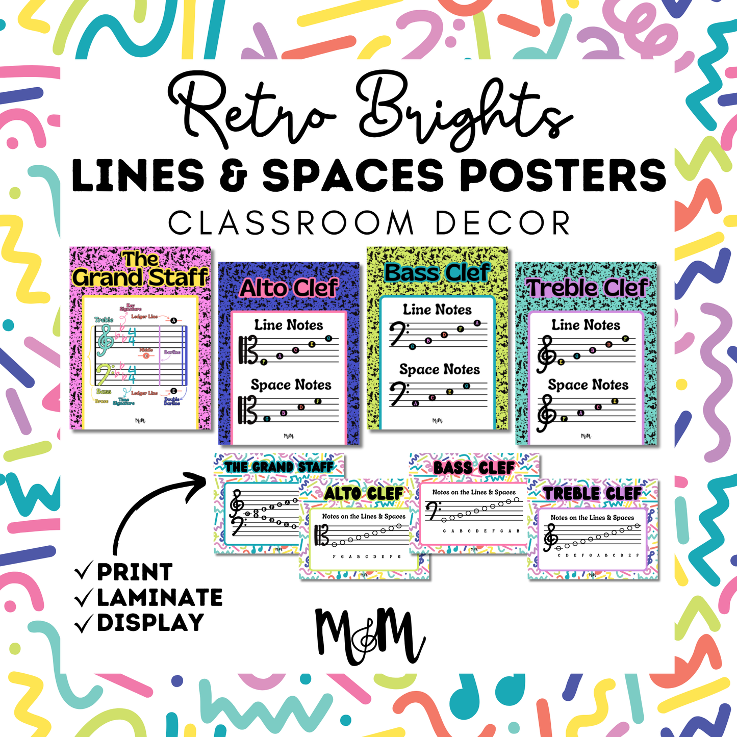 Retro Brights: Lines & Spaces Posters | Music Classroom Decor