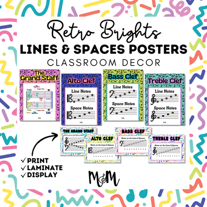 Retro Brights: Lines & Spaces Posters | Music Classroom Decor