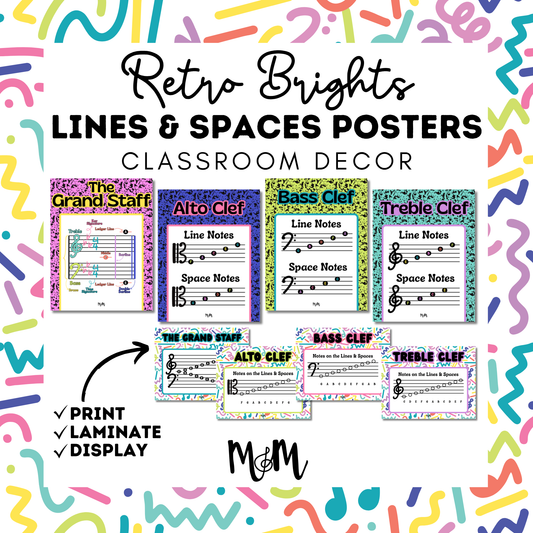 Retro Brights: Lines & Spaces Posters | Music Classroom Decor