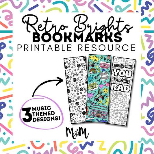 Retro Brights | Music Bookmarks | Printable Coloring Activity DIGITAL DOWNLOAD
