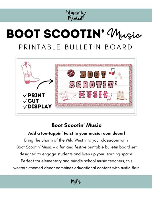 Pink Cowgirl: Boot Scootin' Music Bulletin Board Set | Print & Cut Music Decor DIGITAL DOWNLOAD
