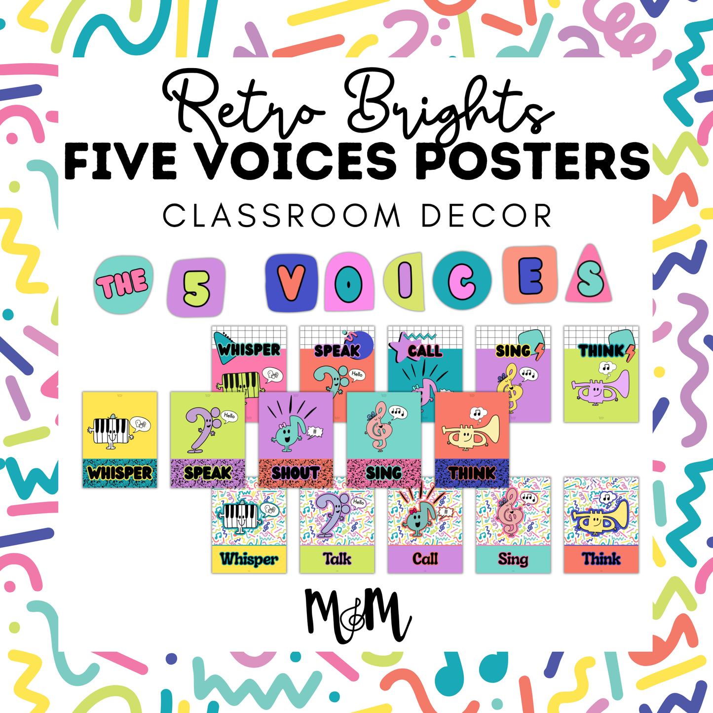 Retro Brights: Five Voices Posters | Music Classroom Decor