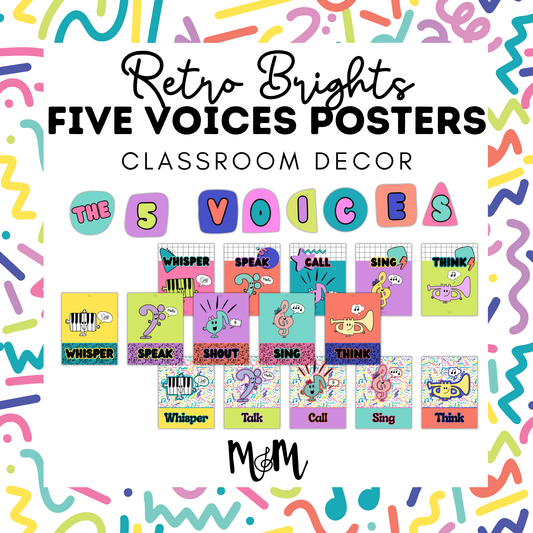 Retro Brights: Five Voices Posters | Music Classroom Decor