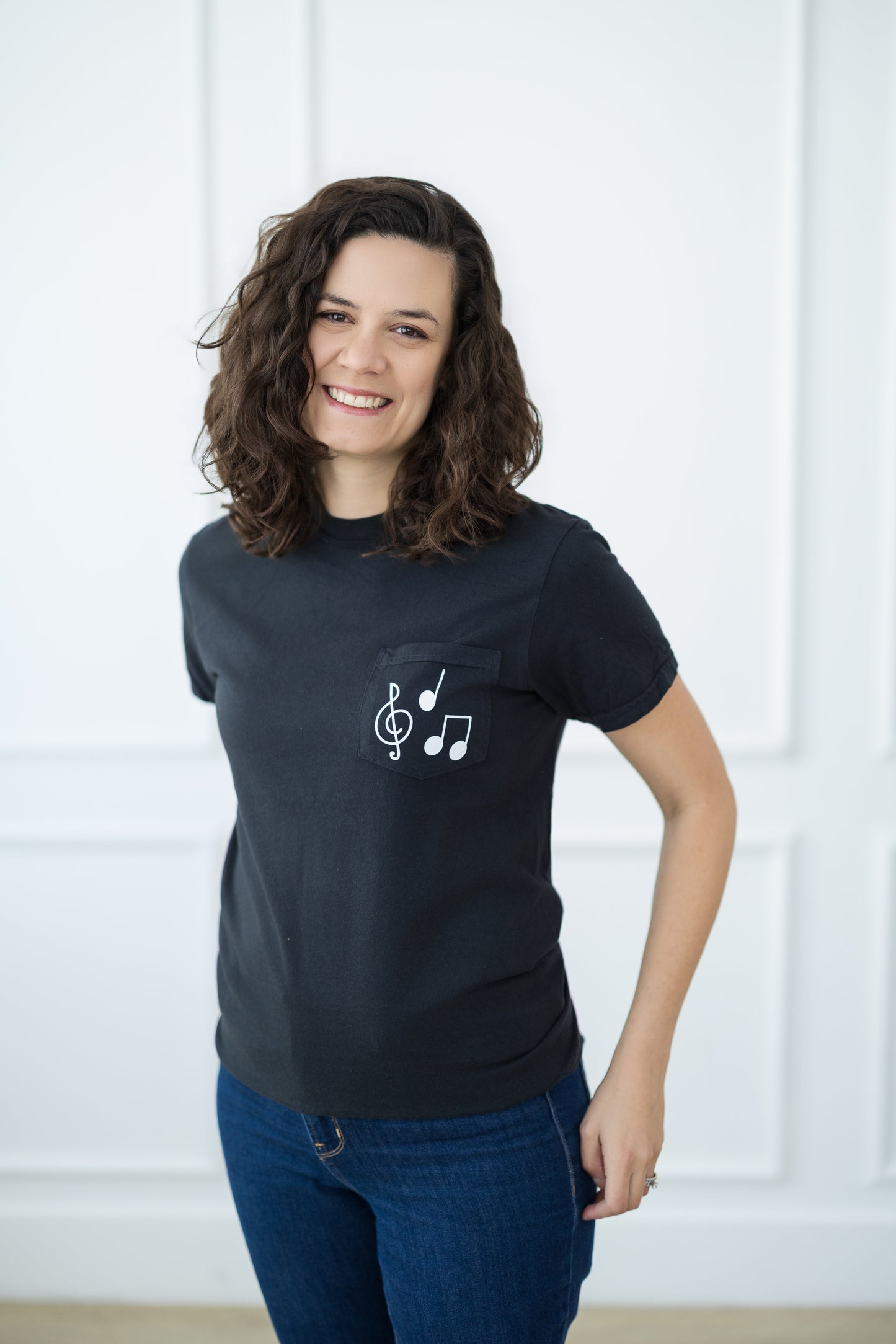 Black & White Music Note Pocket T-Shirt