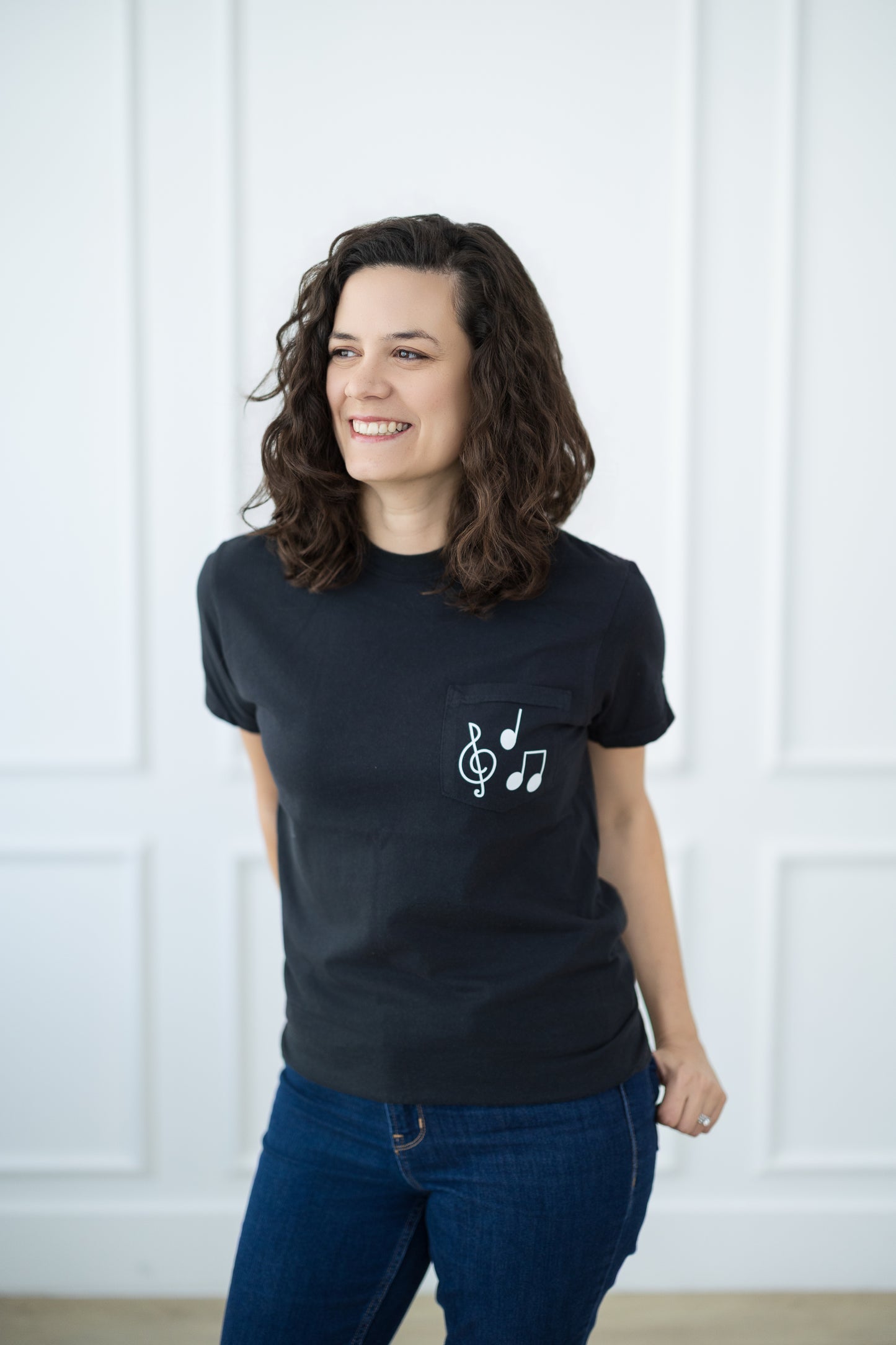 Black & White Music Note Pocket T-Shirt