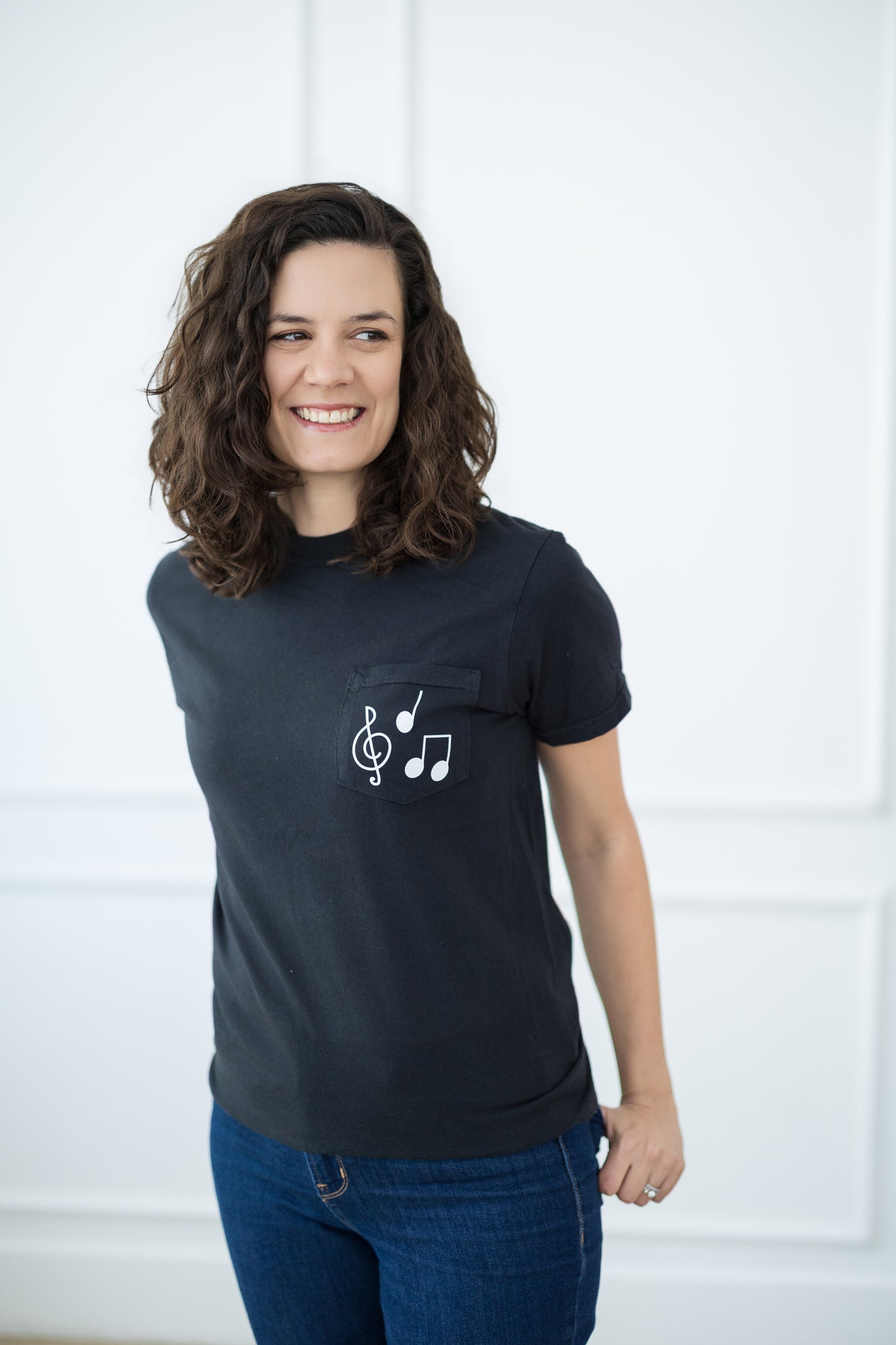 Black & White Music Note Pocket T-Shirt