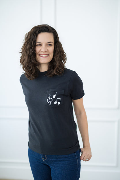 Black & White Music Note Pocket T-Shirt