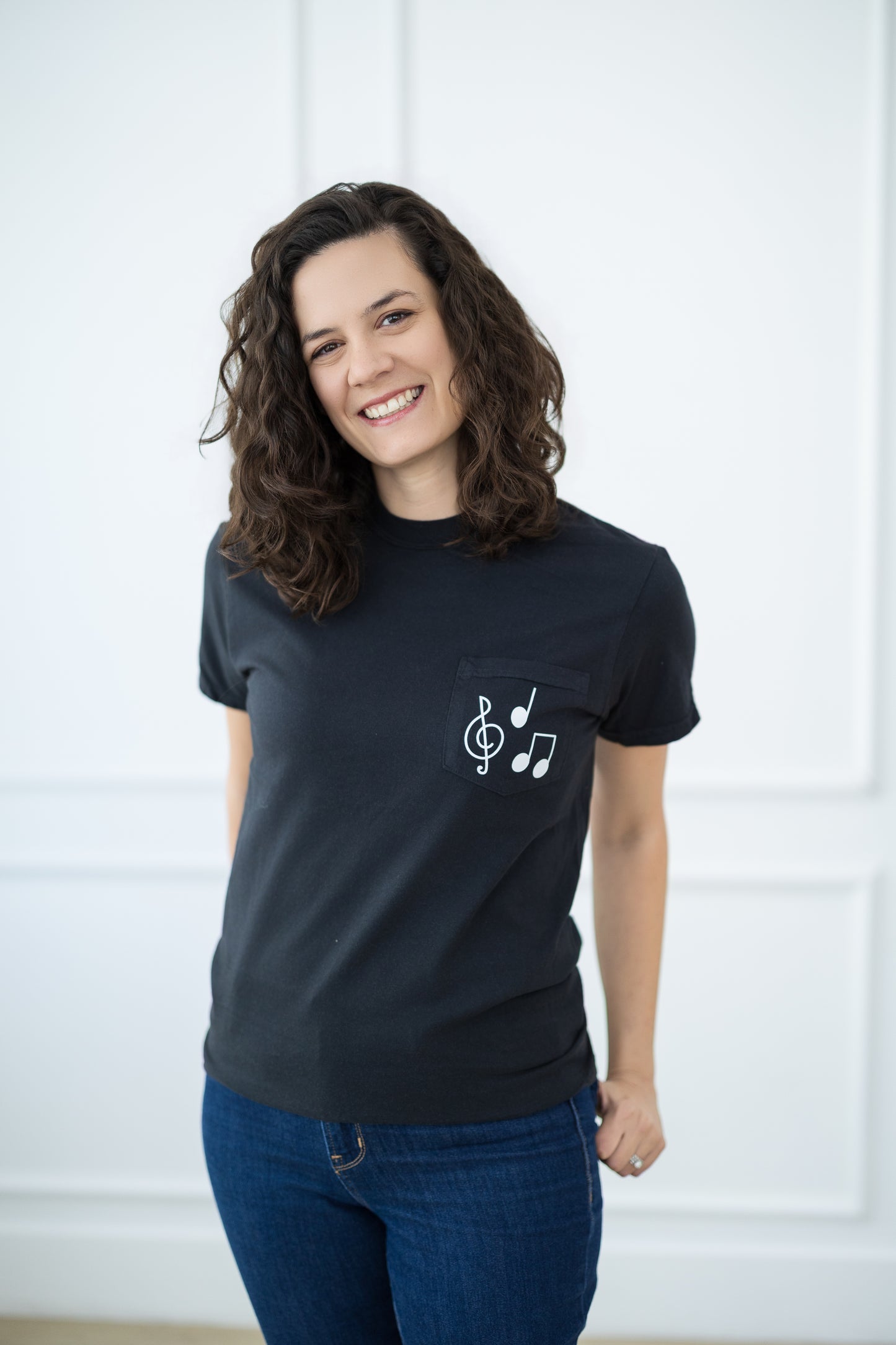 Black & White Music Note Pocket T-Shirt