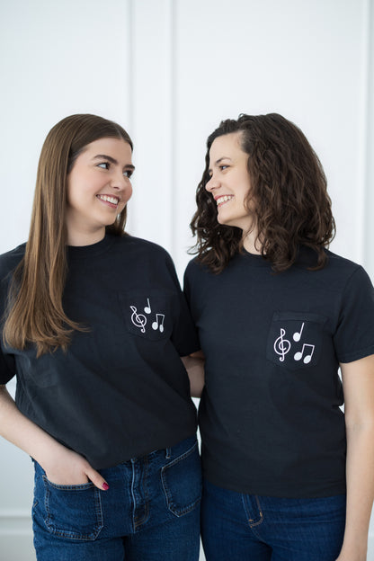 Black & White Music Note Pocket T-Shirt