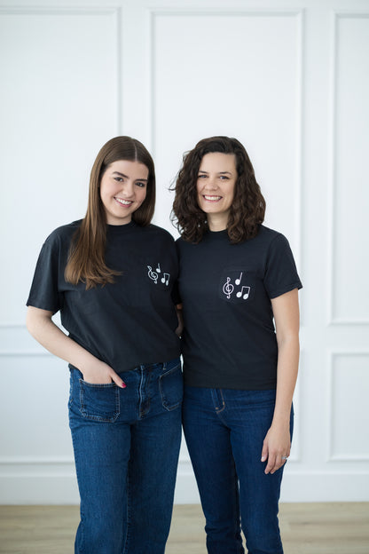 Black & White Music Note Pocket T-Shirt