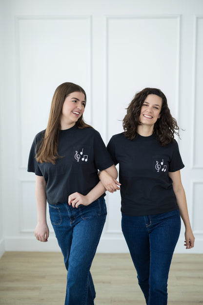Black & White Music Note Pocket T-Shirt